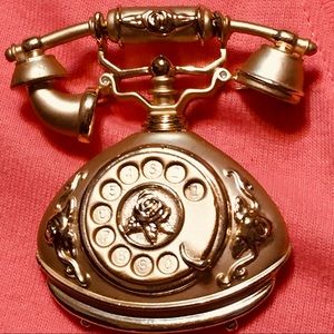 vintage rotary dial gold telephone brooch